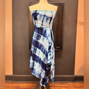 Boston proper Blue Tie-Dye Asymmetrical Strapless Dress